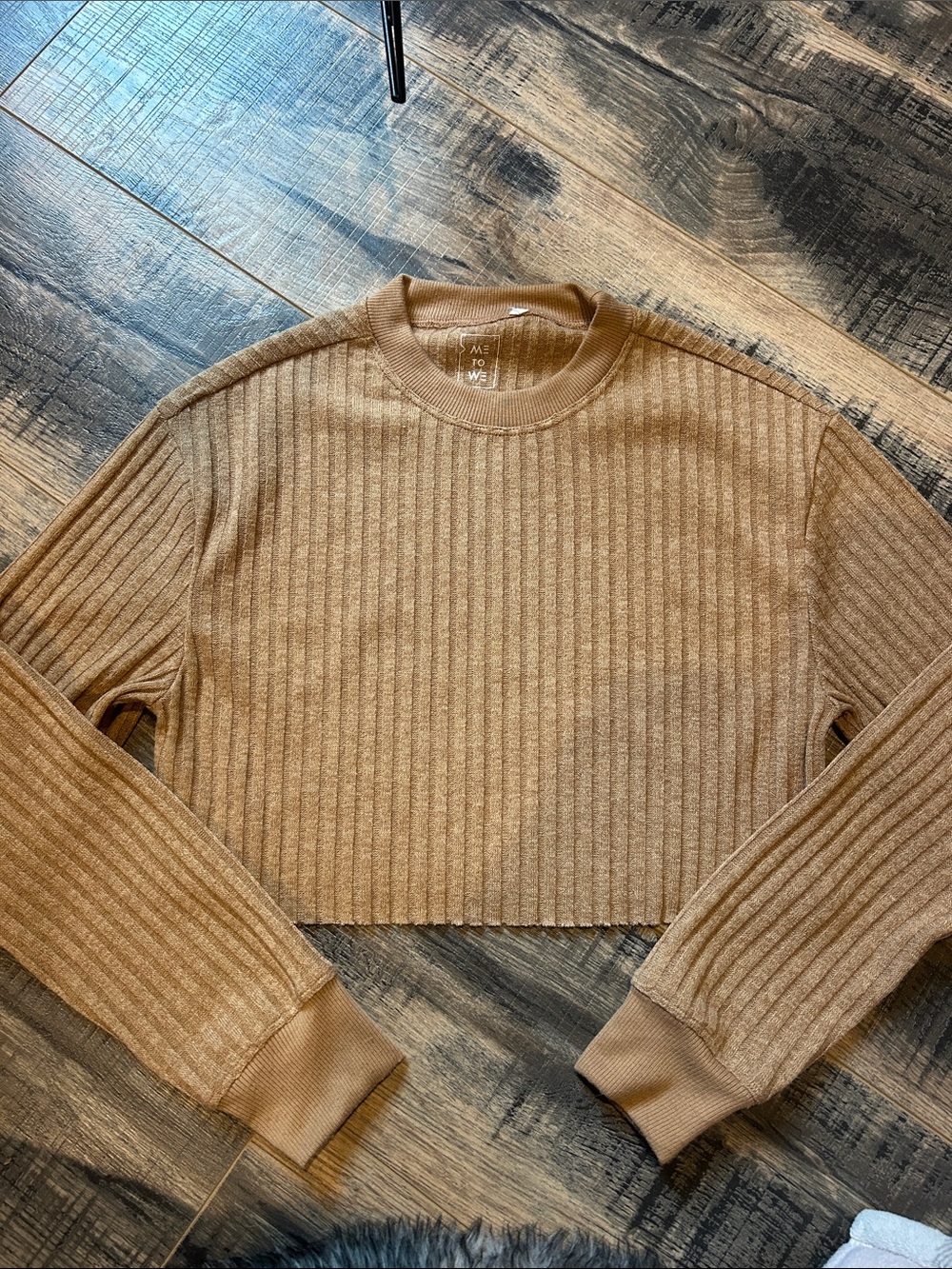 Me to We Ribbed Cropped Sweater in Camel